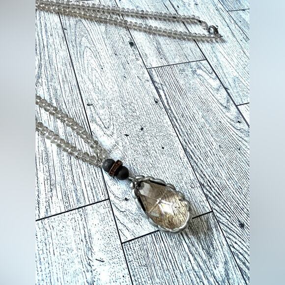 Boutique Boho Handcrafted Clear Crystal Bead Teardrop Pendant Necklace - Picture 5 of 9